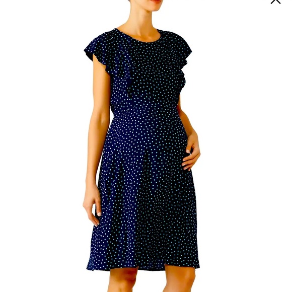 Seraphine Dresses & Skirts - Seraphine Maternity Blue Polka Dot Dress - size 6